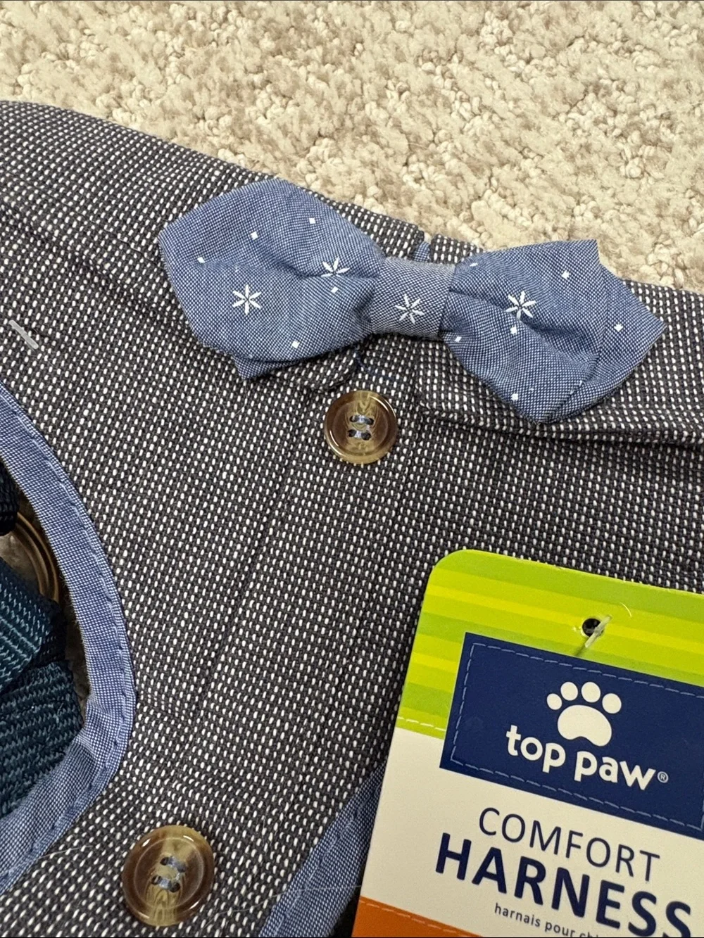 Top Paw Blue Comfort Harness with Decorative Bow tie & Buttons - Medium